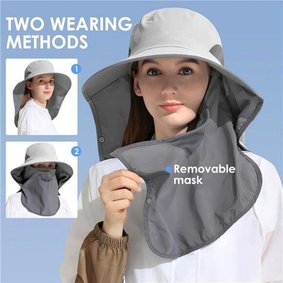 UPF 50 Sun Hat with Neck Flap UV Protection Outdoor Fishing Safari Cap - Picture 2 of 7